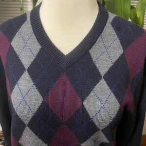 Brooks Brothers V-Neck Argyle Sweater - Navy, Gray, Burgundy